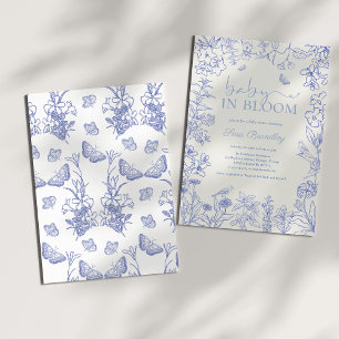 Baby in Bloom Blue Garden Chinoiserie Baby shower Kaart