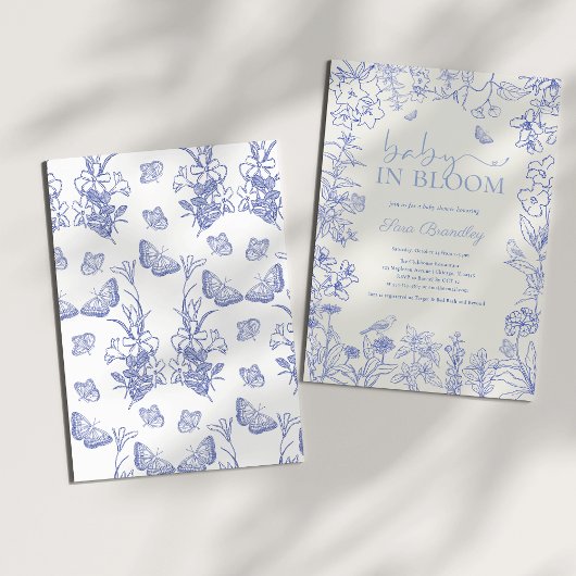Baby in Bloom Blue Garden Chinoiserie Baby shower Kaart