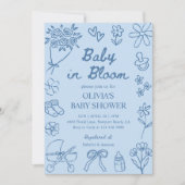 Baby in Bloom Blue Hand Drawn Boy Baby Shower Kaart (Voorkant)