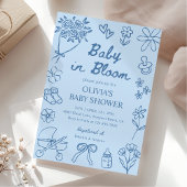 Baby in Bloom Blue Hand Drawn Boy Baby Shower Kaart