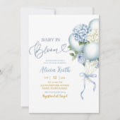 Baby In Bloom Blue Hydrangea Balloon Baby Shower Kaart (Voorkant)