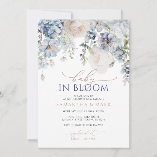 Baby in Bloom Blue Hydrangea en Rozen Shower Kaart (Voorkant)