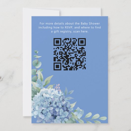 Baby in Bloom Blue Hydrangeas Baby shower Kaart (Achterkant)