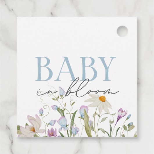 Baby in Bloom Blue Spring Bloemen Bedankjes Labels (Achterkant)