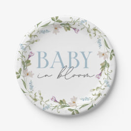 Baby in Bloom Blue Spring Bloemen Papieren Bordje
