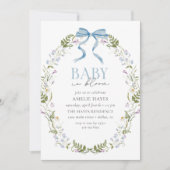 Baby in Bloom Blue Spring Floral Bow Baby shower Kaart (Voorkant)