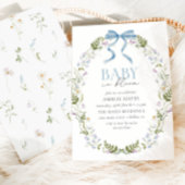 Baby in Bloom Blue Spring Floral Bow Baby shower Kaart