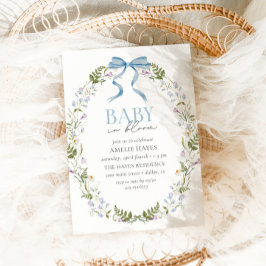 Baby in Bloom Blue Spring Floral Bow Baby shower Kaart