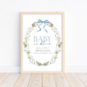 Baby in Bloom Blue Spring Floral Bow Baby shower Poster