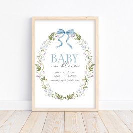 Baby in Bloom Blue Spring Floral Bow Baby shower Poster