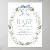 Baby in Bloom Blue Spring Floral Bow Baby shower Poster (Voorkant)