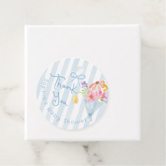 Baby in Bloom Blue Whimsical Bedankt Bedankjes Labels (In situ)
