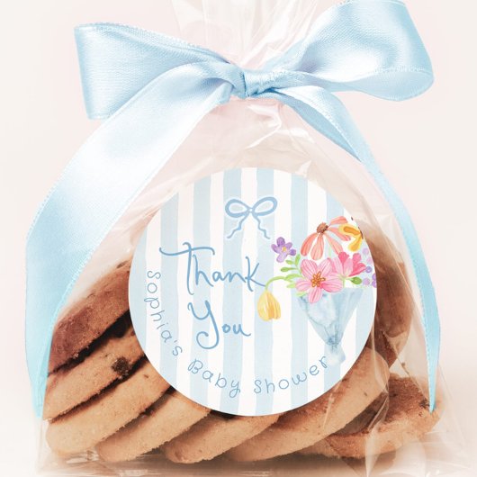 Baby in Bloom Blue Whimsical Bedankt Ronde Sticker