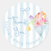 Baby in Bloom Blue Whimsical Bedankt Ronde Sticker (Voorkant)