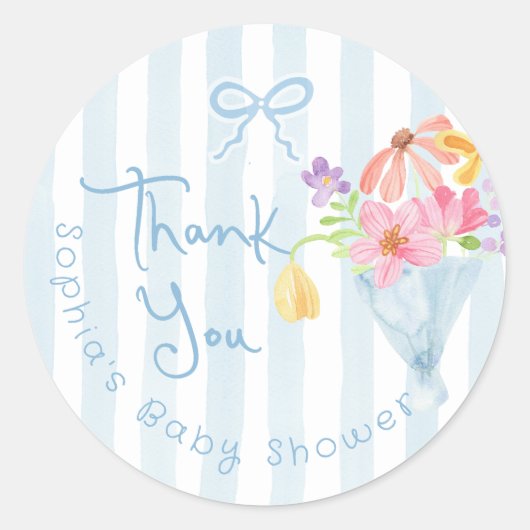 Baby in Bloom Blue Whimsical Bedankt Ronde Sticker (Voorkant)