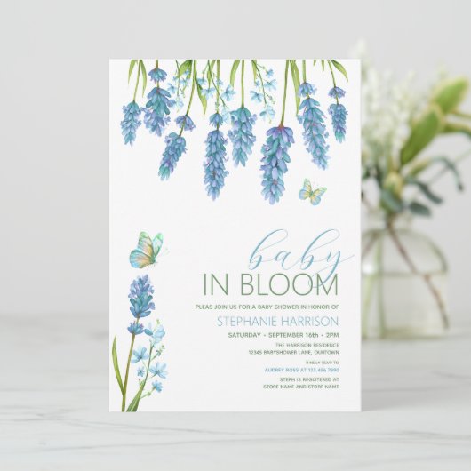 Baby in Bloom Blue Wildflower Baby shower Kaart (Staand voorkant)