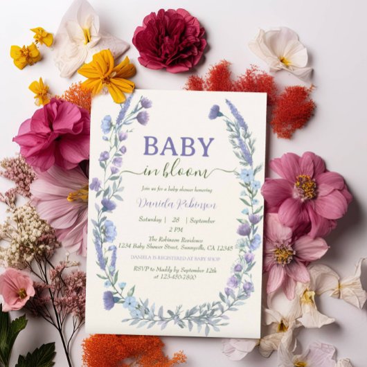 Baby in Bloom Blue Wildflower Boy Baby shower Kaart