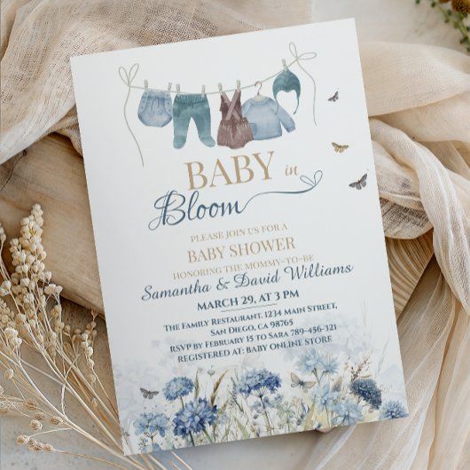 Baby in Bloom Blue Wildflower Clothesline Kaart