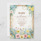 Baby in Bloom Blush & Blauwgroen lente bloemendouc Kaart (Voorkant)