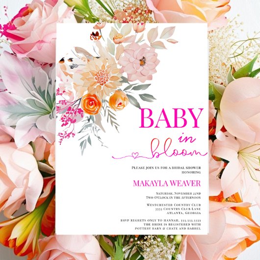 Baby in Bloom | Blush & Blauwgroen veer Floral Sho Kaart