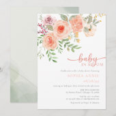 Baby in Bloom | Blush & Blauwgroen veer Floral Sho Kaart (Voorkant / Achterkant)