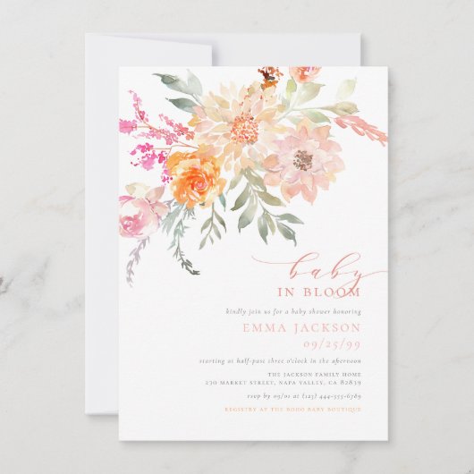 Baby in Bloom | Blush & Blauwgroen veer Floral Sho Kaart (Voorkant)