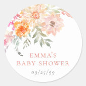 Baby in Bloom | Blush & Blauwgroen veer Floral Sho Ronde Sticker (Voorkant)
