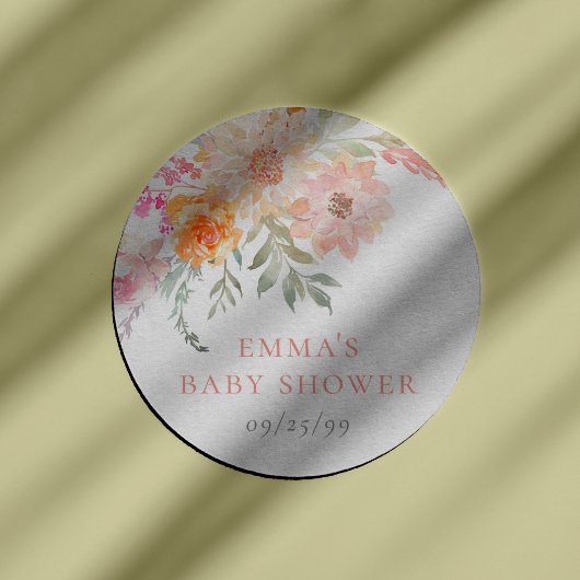 Baby in Bloom | Blush & Blauwgroen veer Floral Sho Ronde Sticker