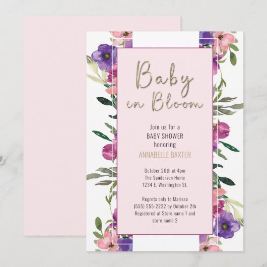 Baby in Bloom Blush Bloemen Waterverf Baby shower Kaart (Voorkant / Achterkant)