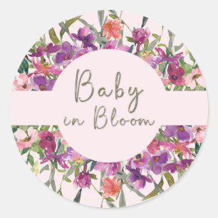 Baby in Bloom Blush Bloemen Waterverf Baby shower Ronde Sticker