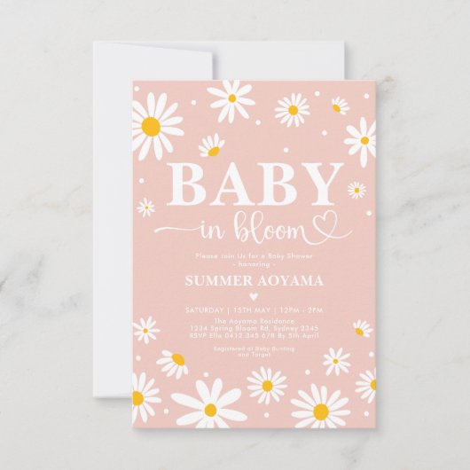 Baby in Bloom Blush Boho Daisy Floral Girl Shower Kaart (Voorkant)