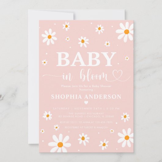 Baby in Bloom Blush Boho Daisy Floral Girl Shower Kaart (Voorkant)