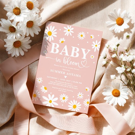 Baby in Bloom Blush Boho Daisy Floral Girl Shower Kaart