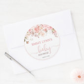 Baby In Bloom Blush Pink Baby Shower Ronde Sticker (Envelop)