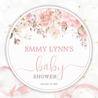 Baby In Bloom Blush Pink Baby Shower Ronde Sticker