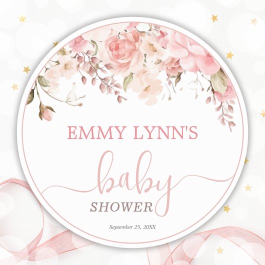 Baby In Bloom Blush Pink Baby Shower Ronde Sticker