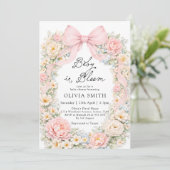 Baby in Bloom Blush Pink Bow Baby Shower Kaart (Staand voorkant)