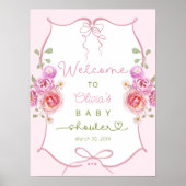 Baby in Bloom Blush Pink Bow Baby shower Welkom Poster (Voorkant)