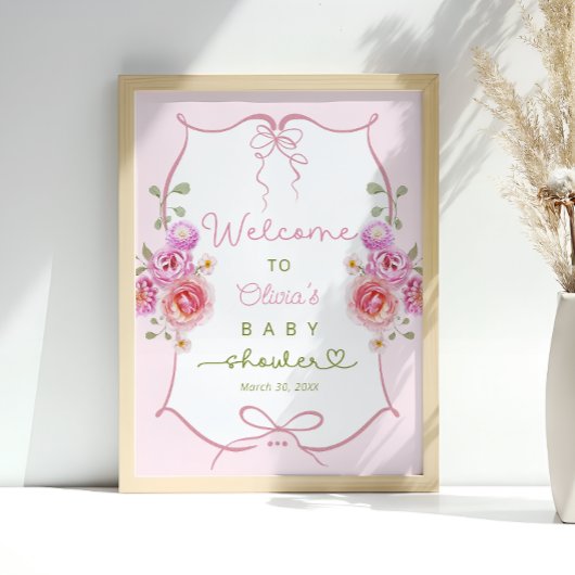Baby in Bloom Blush Pink Bow Baby shower Welkom Poster