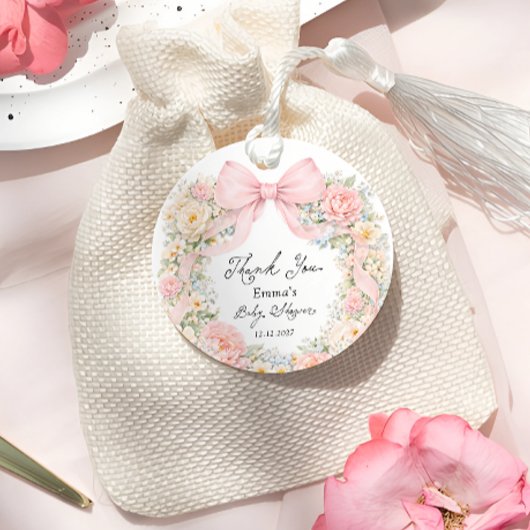 Baby in Bloom Blush Pink Bow Thank You Bedankjes Labels