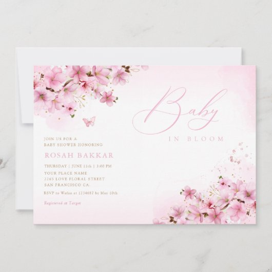 Baby in Bloom Blush Pink Floral Girl Baby shower Kaart (Voorkant)