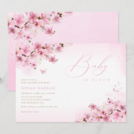 Baby in Bloom Blush Pink Floral Girl Baby shower Kaart (Voorkant / Achterkant)