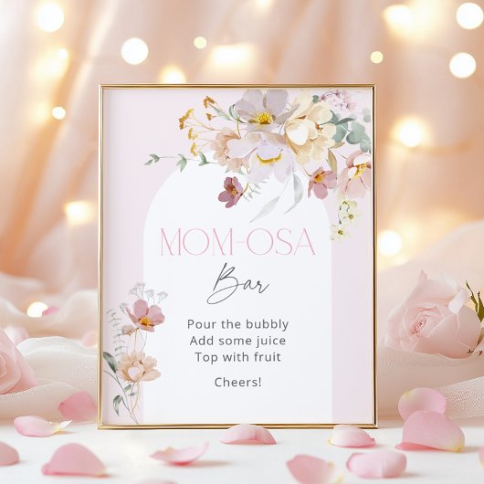 Baby in Bloom Blush Pink Floral Momosa Bar Poster