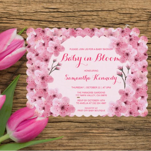 Baby in Bloom Blush Pink Flower Baby shower Kaart