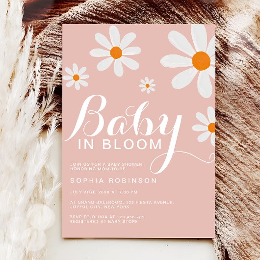 Baby in Bloom Blush Pink Girly Daisy Shower Kaart