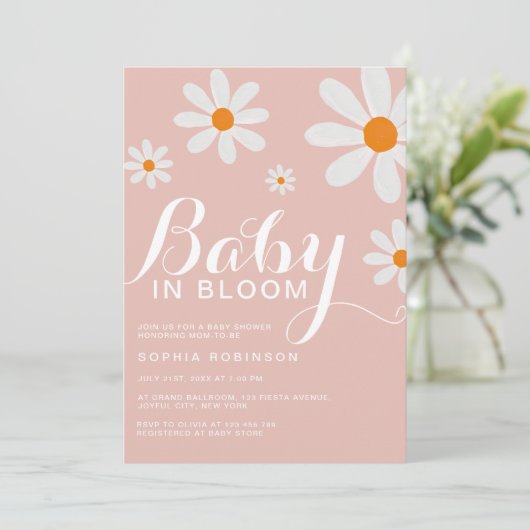 Baby in Bloom Blush Pink Girly Daisy Shower Kaart (Staand voorkant)