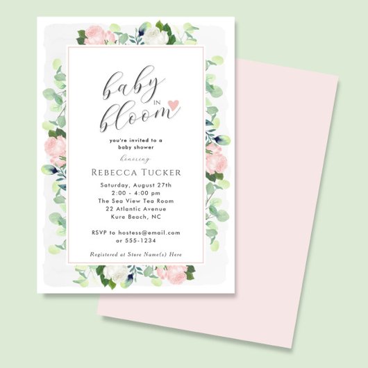 Baby in Bloom Blush Pink Roses Boho Baby shower Kaart