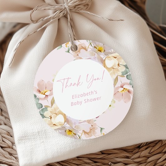 Baby in Bloom Blush Roze Bloemen Baby shower Bedankjes Labels