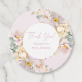 Baby in Bloom Blush Roze Bloemen Baby shower Bedankjes Labels (Voorkant)