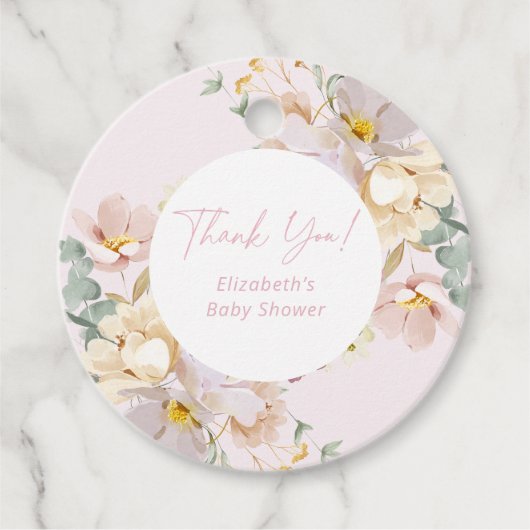 Baby in Bloom Blush Roze Bloemen Baby shower Bedankjes Labels (Voorkant)